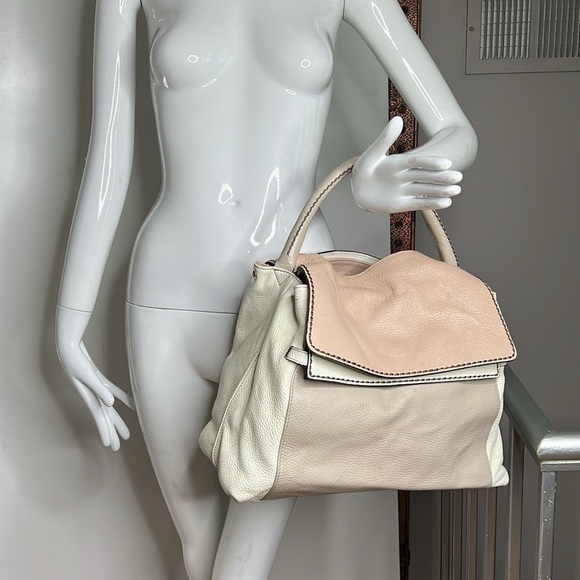 Plinio Visona Beige Peach Stone Pebbled Leather Three Way Bag - Made in Italy - Picture 9 of 16